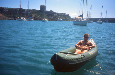 The crocodile: a great affordable inflatable kayak from Sevylor. In Mahon harbour, Minorca