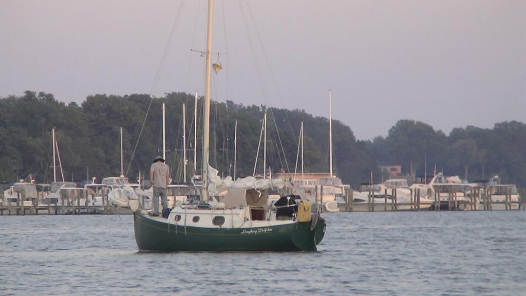Getting prepared to spend a night at Fairlee Creek on Chesapeake Bay - Photo by Jim Samuels, owner of #413 Celtic Turtle. 