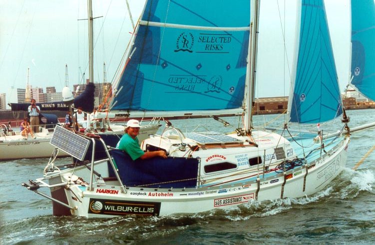 Anthony Steward leaving Durban Harbor for a circumnavigation aboard SELECTED RISKS.