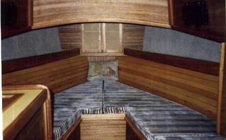 Finished Forward Cabin – This picture shows the completed forward cabin, complete with the maple ceiling strips.