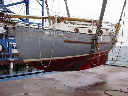 After cleaning the hull, BEN MAIN, Jr. is ready for the trailer