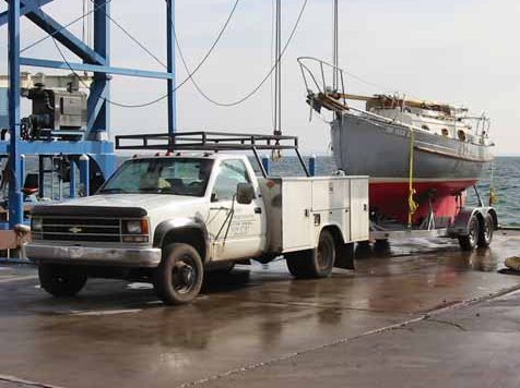 After the trailer was ready to go, the boat yard crew finished pressure washing the full, winterized the engine and the head. All of the other water tanks were empty