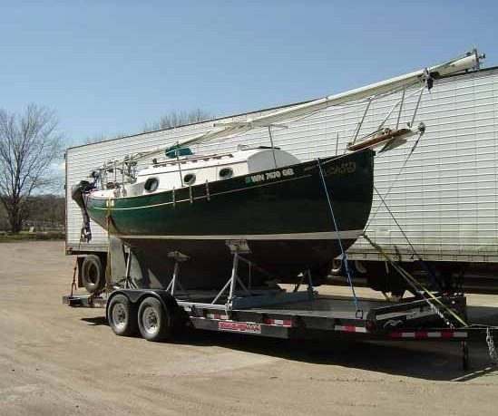 The trailer, cradle and Flicka are ready for a trip to the lake