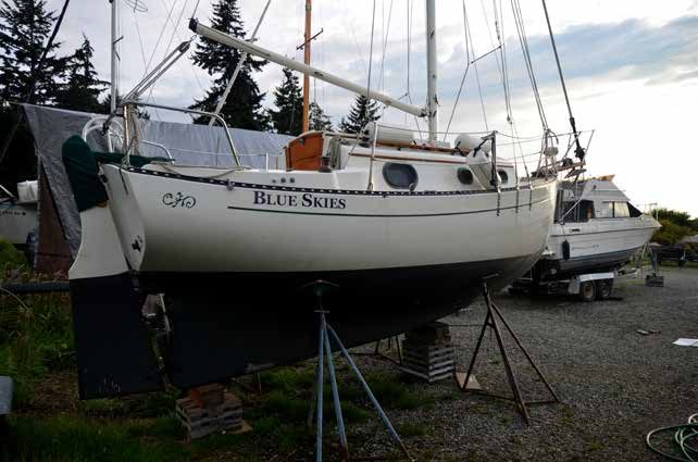 Two cribs and four boat stands support s/y BLUE SKIES