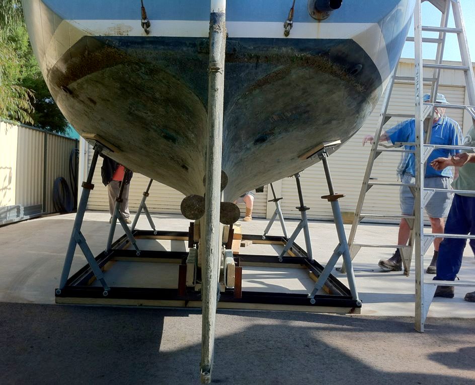 Another view of the new cradle. The Flicka is ready for a refit