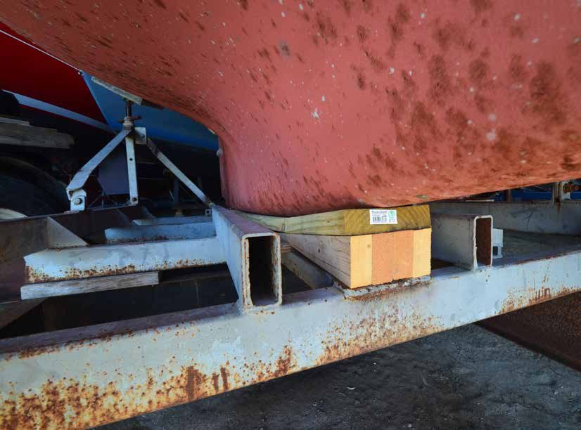 The wood keel support angles to accommodate the shape of the Flicka keel